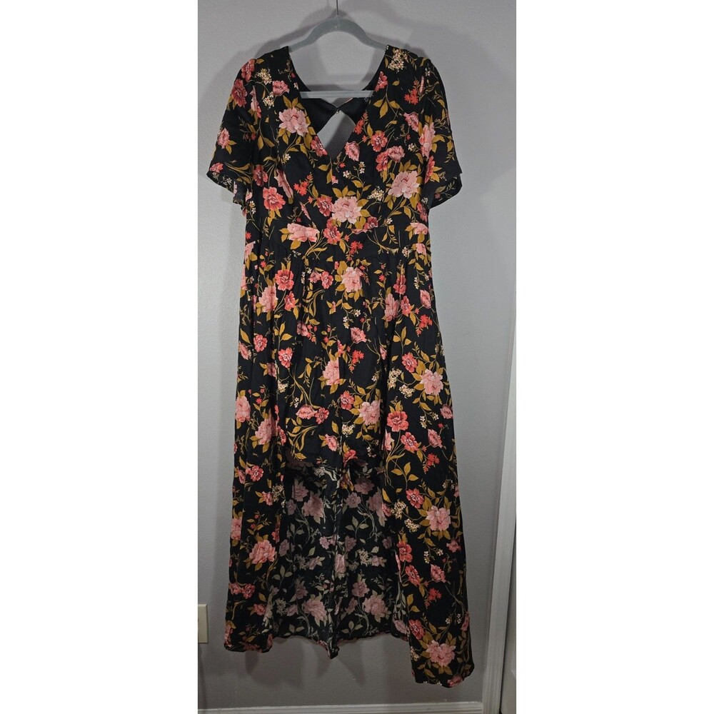Torrid Walk Through Dress Romper Women Plus Size 20 Black Peach Floral V Neck BK - Picture 2 of 12
